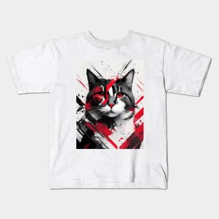 Cat Portrait: Earl of Whiskerton, Crimson Abstract Kids T-Shirt